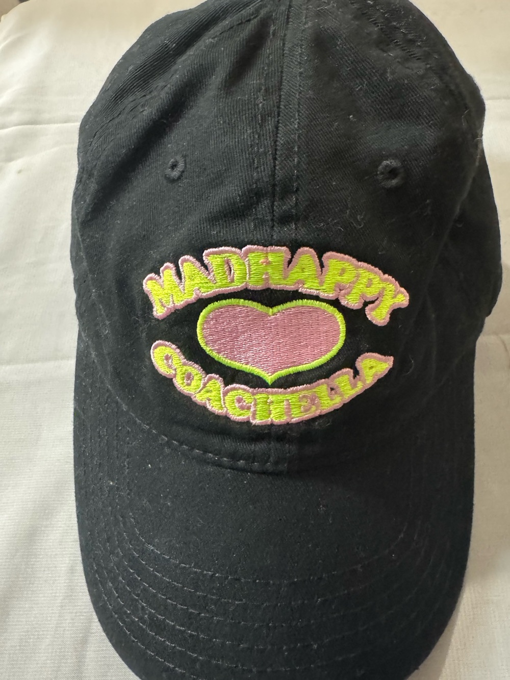 Madhappy Coachella 2024 Black Cap with Pink Heart & Neon Green Trim - Unisex OS